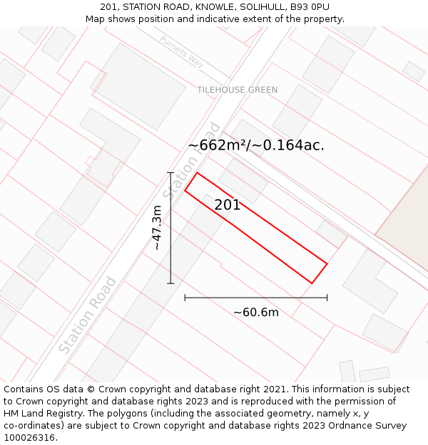 201, STATION ROAD, KNOWLE, SOLIHULL, B93 0PU: Plot and title map