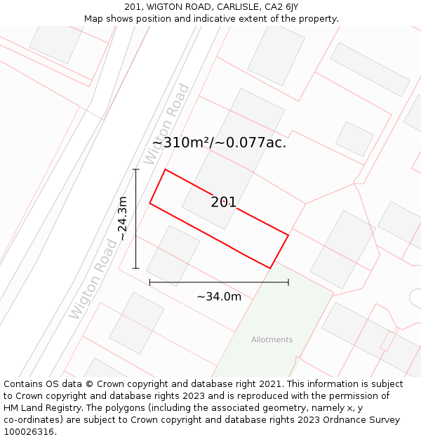 201, WIGTON ROAD, CARLISLE, CA2 6JY: Plot and title map