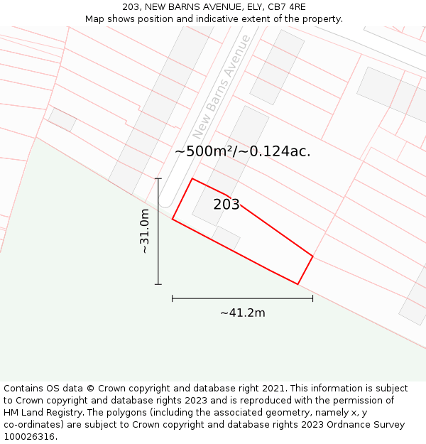203, NEW BARNS AVENUE, ELY, CB7 4RE: Plot and title map