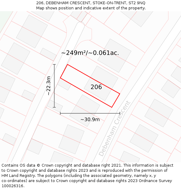 206, DEBENHAM CRESCENT, STOKE-ON-TRENT, ST2 9NQ: Plot and title map