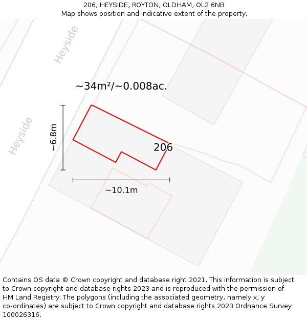206, HEYSIDE, ROYTON, OLDHAM, OL2 6NB: Plot and title map