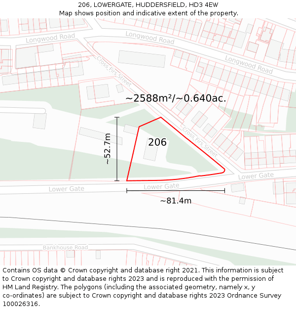 206, LOWERGATE, HUDDERSFIELD, HD3 4EW: Plot and title map