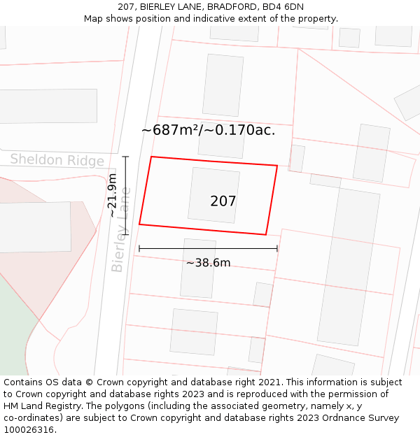 207, BIERLEY LANE, BRADFORD, BD4 6DN: Plot and title map