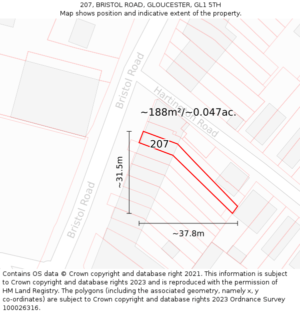 207, BRISTOL ROAD, GLOUCESTER, GL1 5TH: Plot and title map