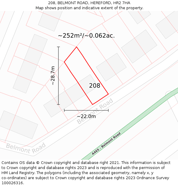 208, BELMONT ROAD, HEREFORD, HR2 7HA: Plot and title map