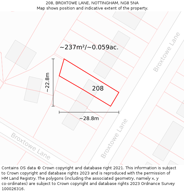 208, BROXTOWE LANE, NOTTINGHAM, NG8 5NA: Plot and title map