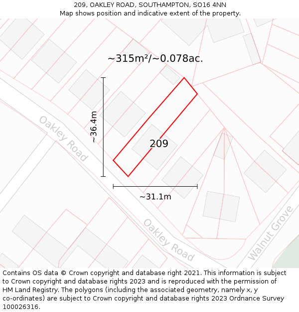 209, OAKLEY ROAD, SOUTHAMPTON, SO16 4NN: Plot and title map