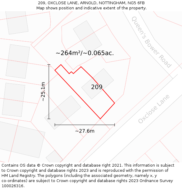 209, OXCLOSE LANE, ARNOLD, NOTTINGHAM, NG5 6FB: Plot and title map