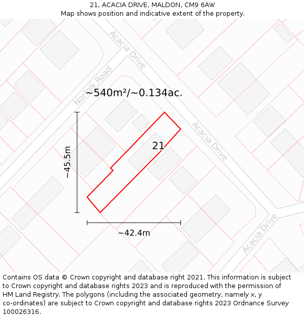 21, ACACIA DRIVE, MALDON, CM9 6AW: Plot and title map