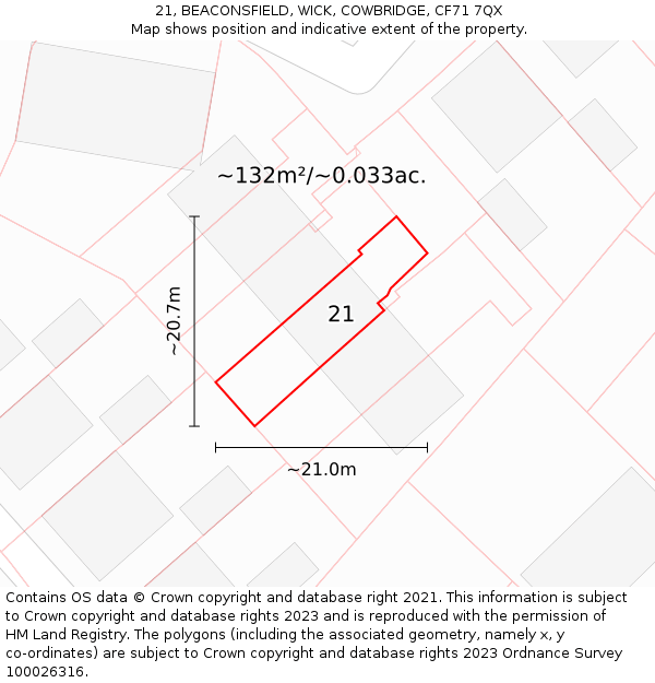 21, BEACONSFIELD, WICK, COWBRIDGE, CF71 7QX: Plot and title map