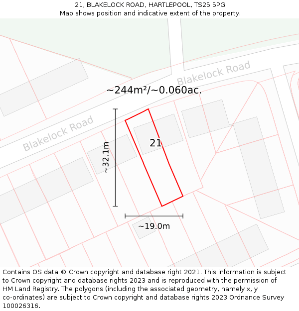 21, BLAKELOCK ROAD, HARTLEPOOL, TS25 5PG: Plot and title map