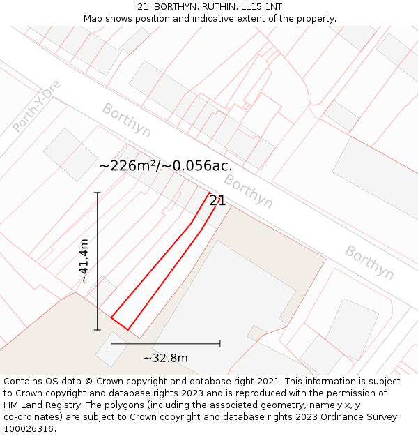 21, BORTHYN, RUTHIN, LL15 1NT: Plot and title map