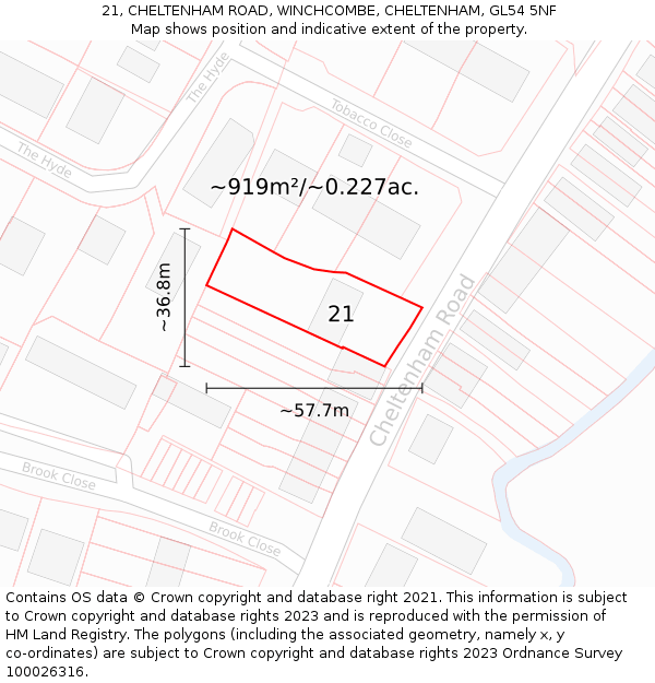 21, CHELTENHAM ROAD, WINCHCOMBE, CHELTENHAM, GL54 5NF: Plot and title map