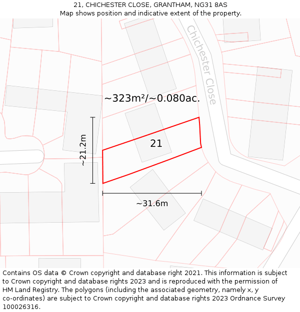 21, CHICHESTER CLOSE, GRANTHAM, NG31 8AS: Plot and title map