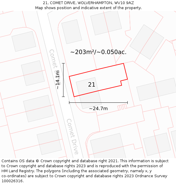 21, COMET DRIVE, WOLVERHAMPTON, WV10 9AZ: Plot and title map