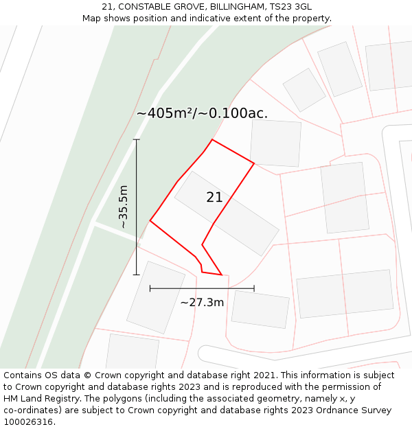 21, CONSTABLE GROVE, BILLINGHAM, TS23 3GL: Plot and title map