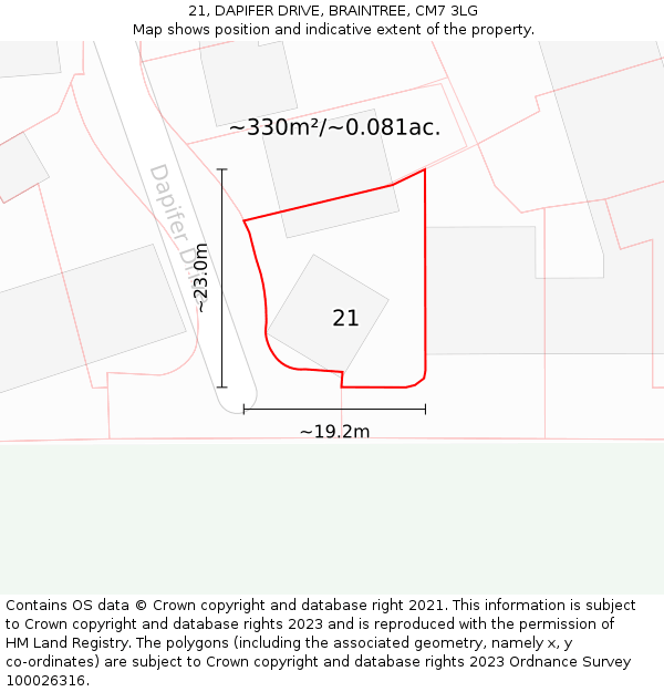 21, DAPIFER DRIVE, BRAINTREE, CM7 3LG: Plot and title map