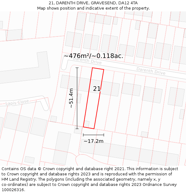 21, DARENTH DRIVE, GRAVESEND, DA12 4TA: Plot and title map