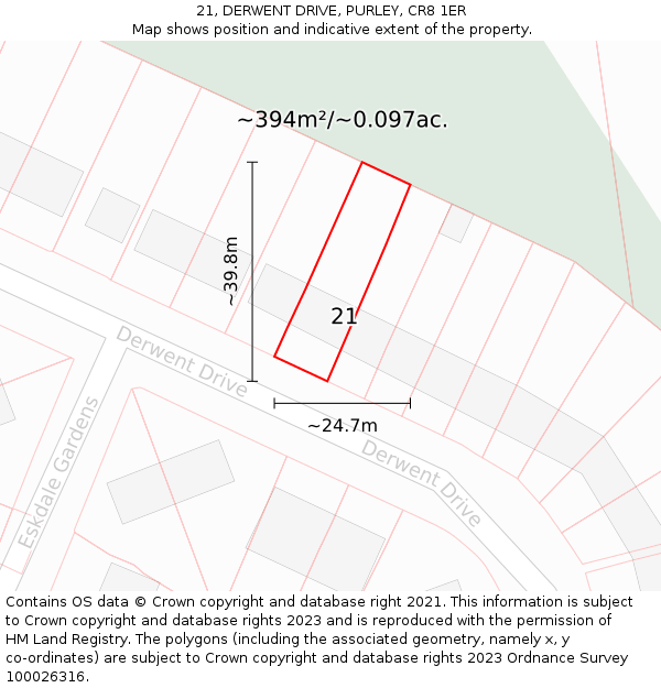 21, DERWENT DRIVE, PURLEY, CR8 1ER: Plot and title map