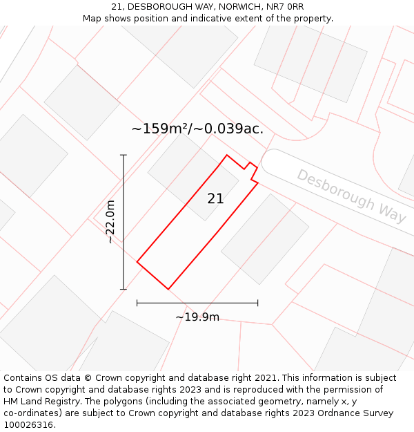 21, DESBOROUGH WAY, NORWICH, NR7 0RR: Plot and title map