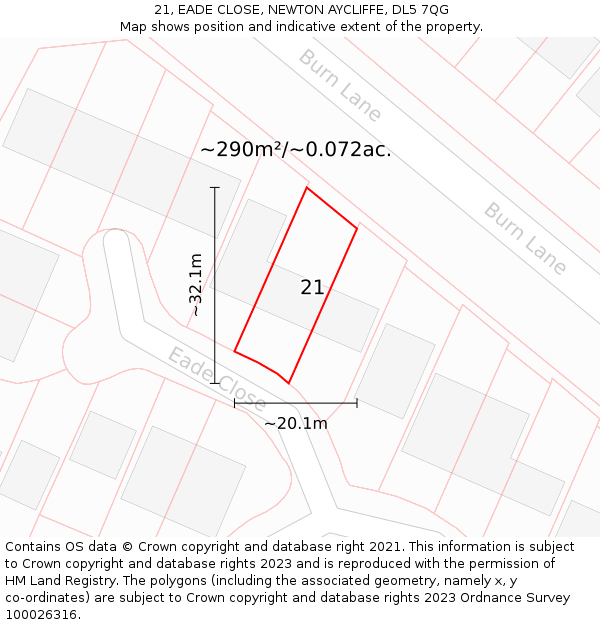 21, EADE CLOSE, NEWTON AYCLIFFE, DL5 7QG: Plot and title map