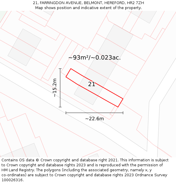 21, FARRINGDON AVENUE, BELMONT, HEREFORD, HR2 7ZH: Plot and title map
