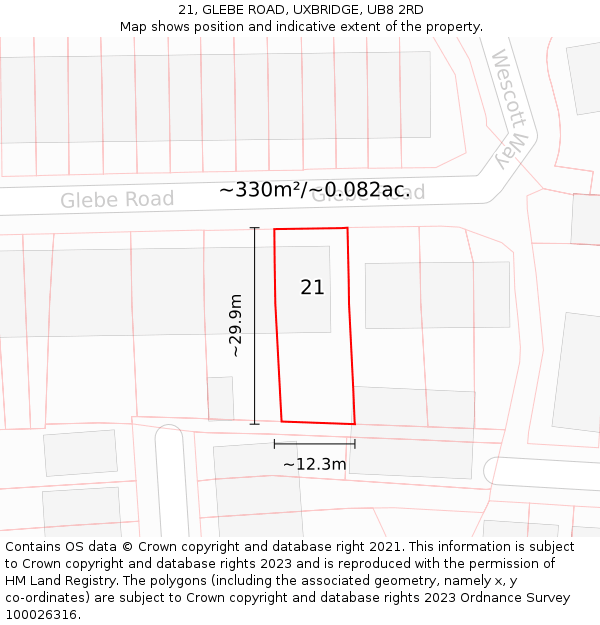 21, GLEBE ROAD, UXBRIDGE, UB8 2RD: Plot and title map