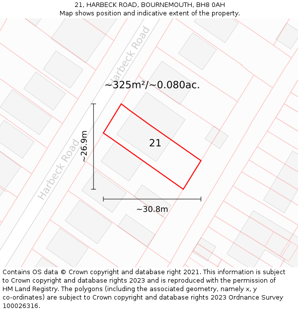 21, HARBECK ROAD, BOURNEMOUTH, BH8 0AH: Plot and title map