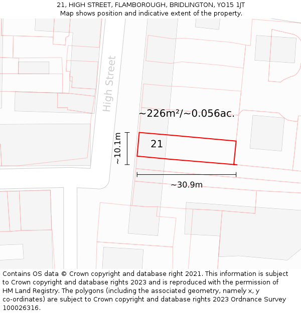 21, HIGH STREET, FLAMBOROUGH, BRIDLINGTON, YO15 1JT: Plot and title map