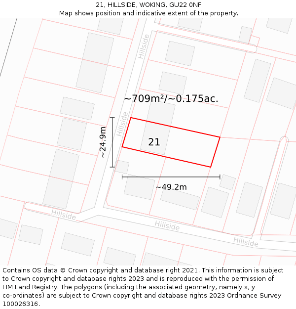21, HILLSIDE, WOKING, GU22 0NF: Plot and title map