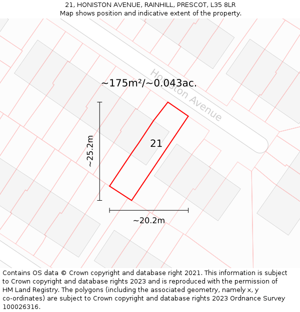 21, HONISTON AVENUE, RAINHILL, PRESCOT, L35 8LR: Plot and title map