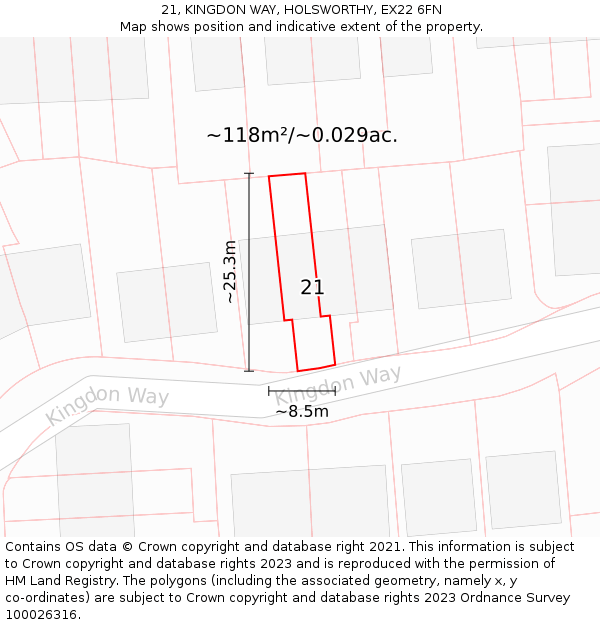 21, KINGDON WAY, HOLSWORTHY, EX22 6FN: Plot and title map
