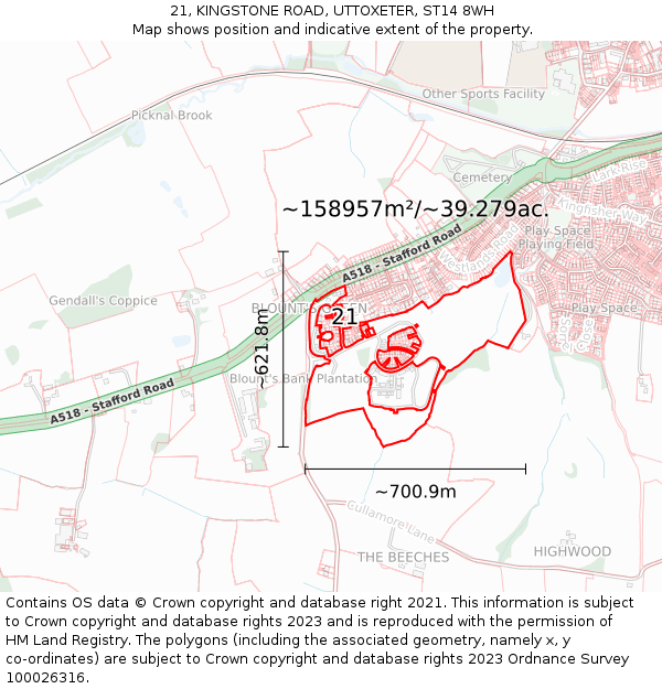21, KINGSTONE ROAD, UTTOXETER, ST14 8WH: Plot and title map
