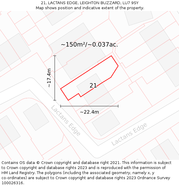 21, LACTANS EDGE, LEIGHTON BUZZARD, LU7 9SY: Plot and title map