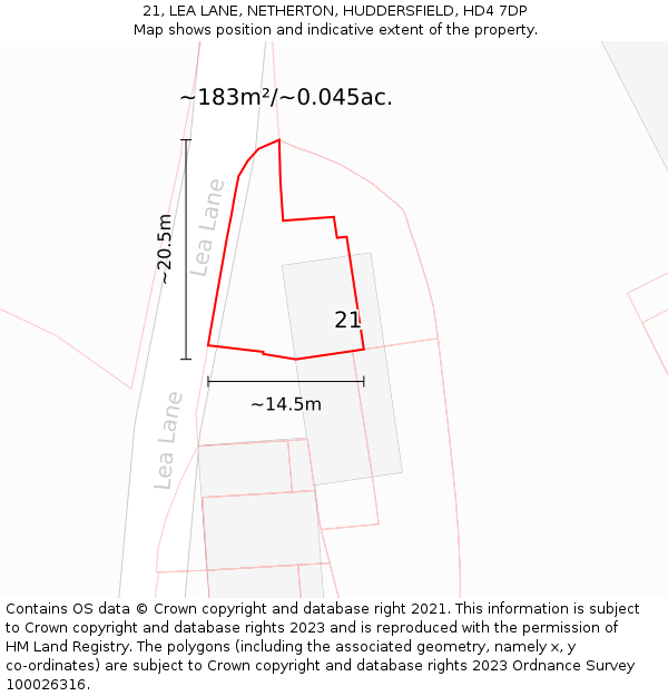 21, LEA LANE, NETHERTON, HUDDERSFIELD, HD4 7DP: Plot and title map