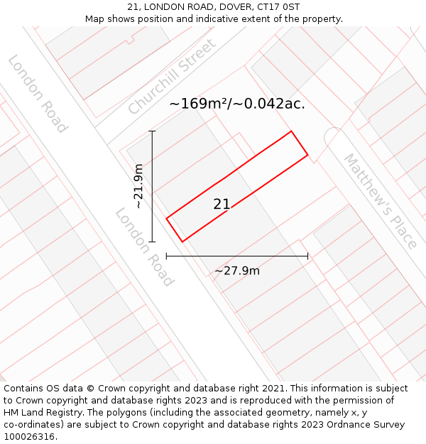 21, LONDON ROAD, DOVER, CT17 0ST: Plot and title map