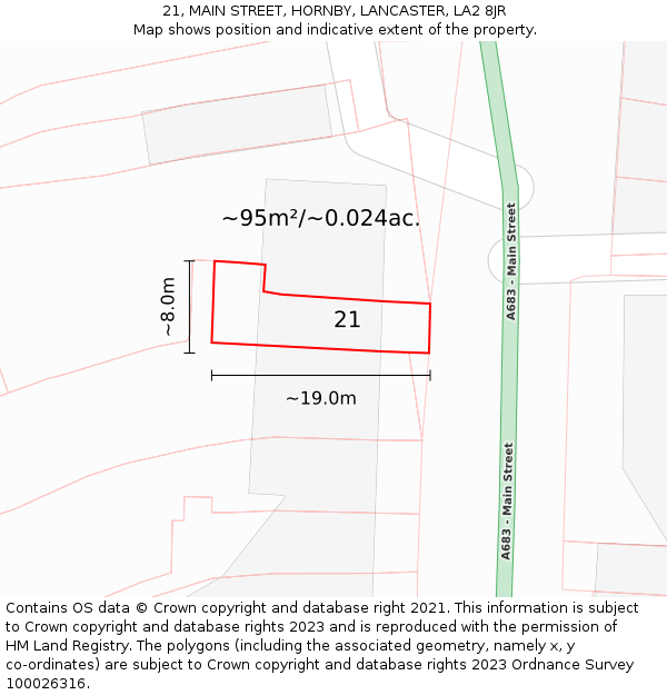 21, MAIN STREET, HORNBY, LANCASTER, LA2 8JR: Plot and title map