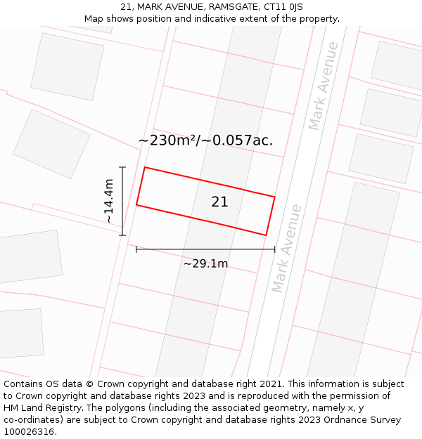 21, MARK AVENUE, RAMSGATE, CT11 0JS: Plot and title map