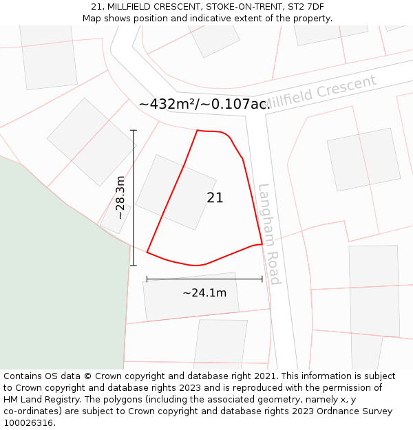 21, MILLFIELD CRESCENT, STOKE-ON-TRENT, ST2 7DF: Plot and title map