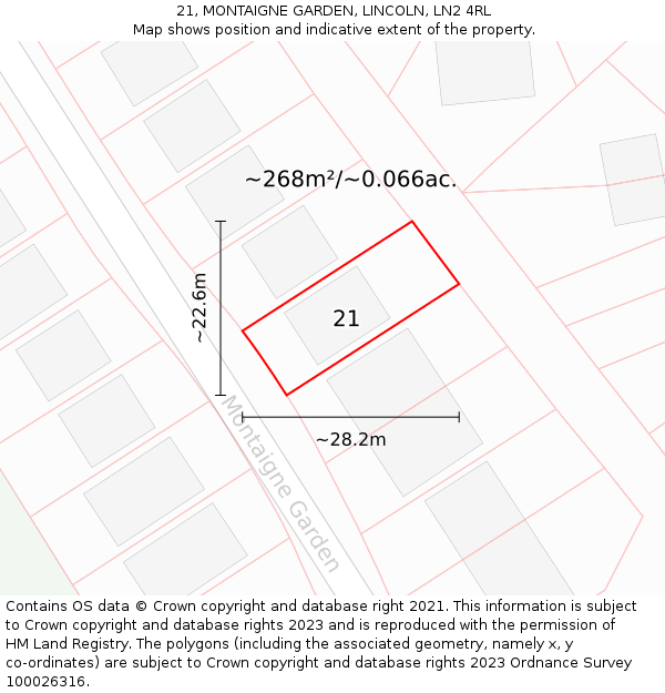 21, MONTAIGNE GARDEN, LINCOLN, LN2 4RL: Plot and title map