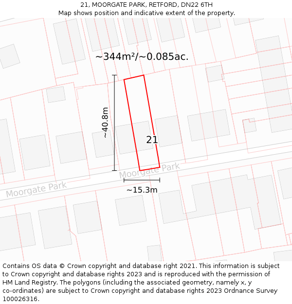 21, MOORGATE PARK, RETFORD, DN22 6TH: Plot and title map
