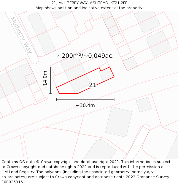 21, MULBERRY WAY, ASHTEAD, KT21 2FE: Plot and title map