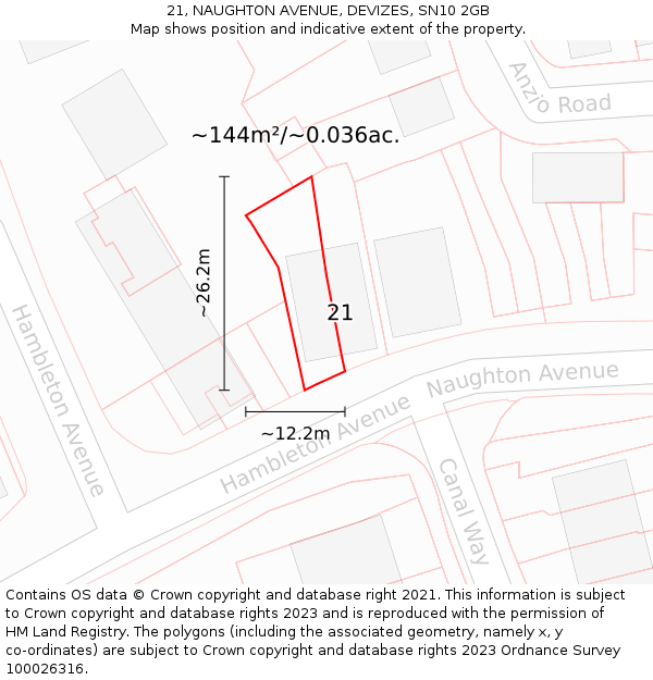 21, NAUGHTON AVENUE, DEVIZES, SN10 2GB: Plot and title map