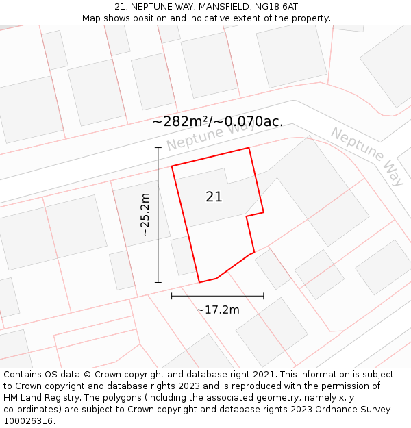 21, NEPTUNE WAY, MANSFIELD, NG18 6AT: Plot and title map