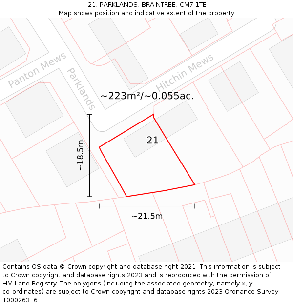 21, PARKLANDS, BRAINTREE, CM7 1TE: Plot and title map