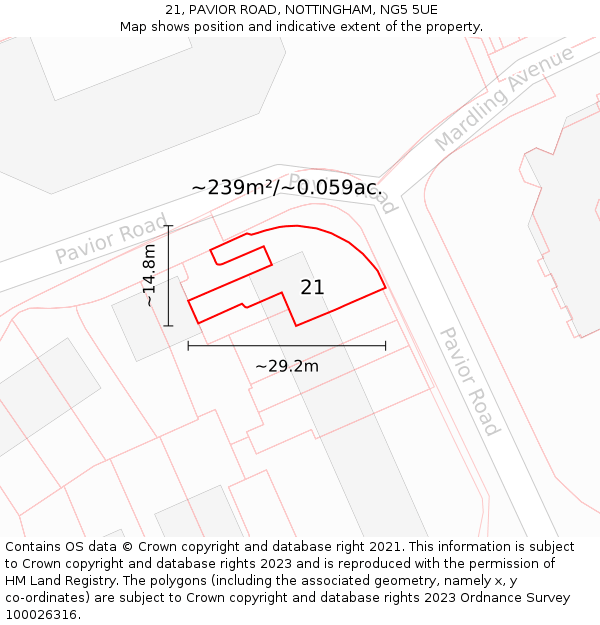 21, PAVIOR ROAD, NOTTINGHAM, NG5 5UE: Plot and title map