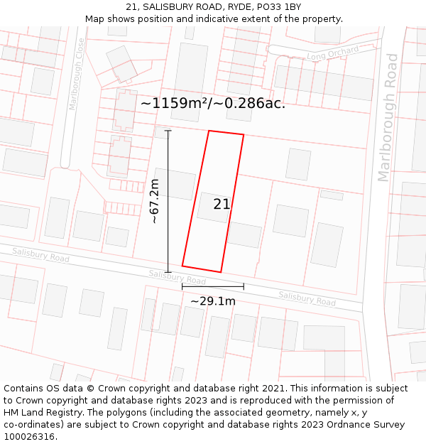 21, SALISBURY ROAD, RYDE, PO33 1BY: Plot and title map