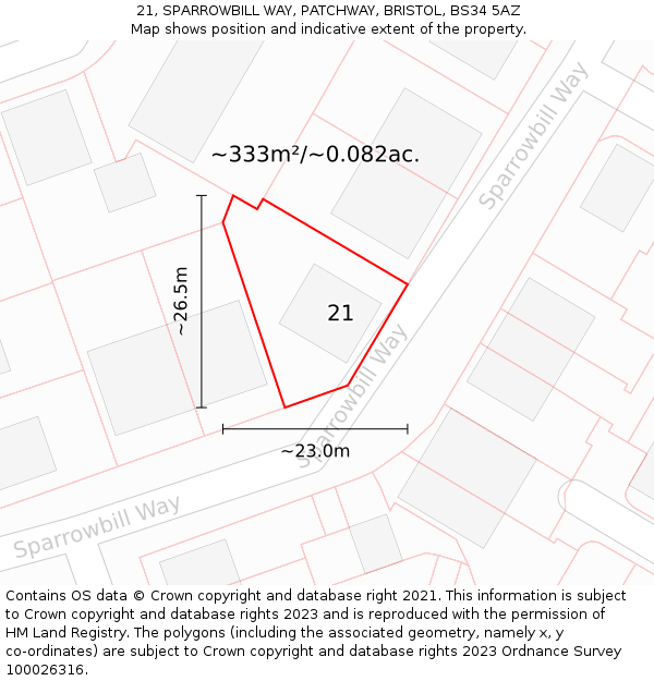 21, SPARROWBILL WAY, PATCHWAY, BRISTOL, BS34 5AZ: Plot and title map
