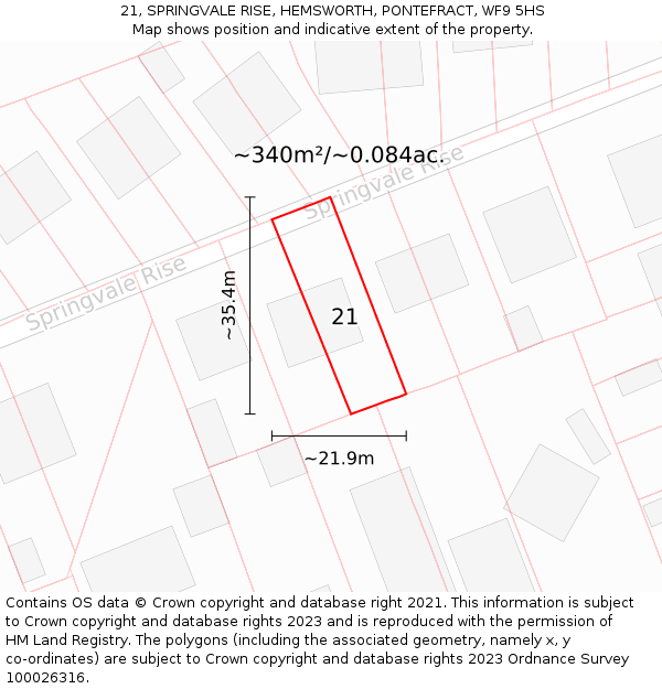 21, SPRINGVALE RISE, HEMSWORTH, PONTEFRACT, WF9 5HS: Plot and title map