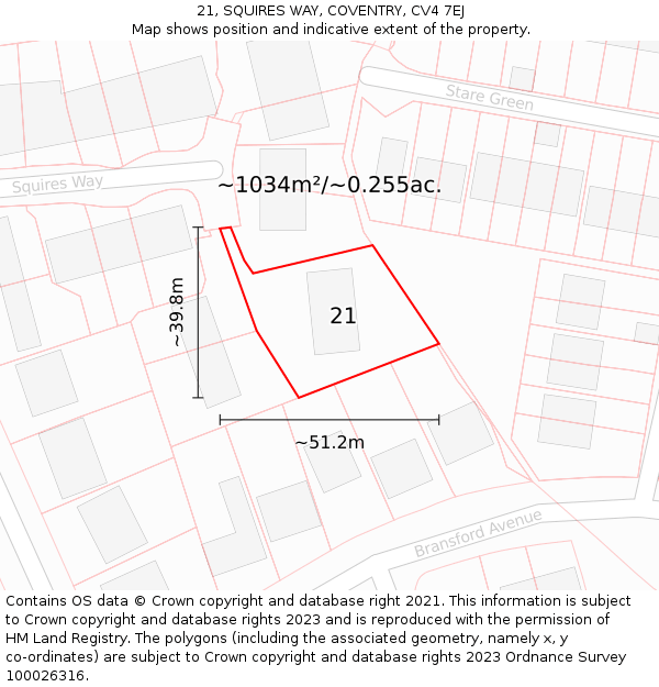 21, SQUIRES WAY, COVENTRY, CV4 7EJ: Plot and title map